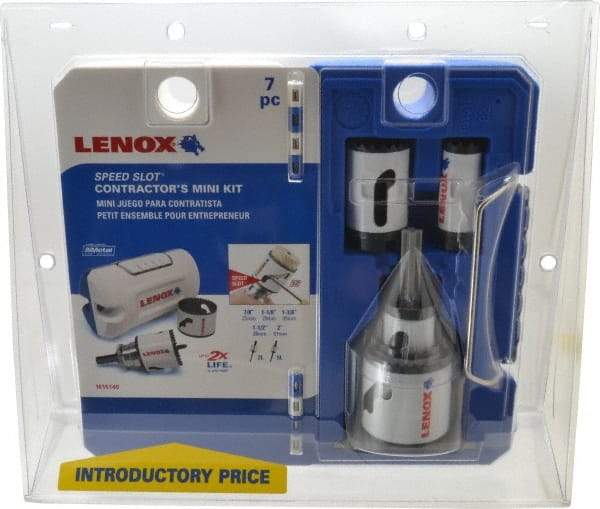 Lenox - 7 Piece, 7/8" to 2" Saw Diam, Contractor's Hole Saw Kit - Bi-Metal, Toothed Edge, Includes 5 Hole Saws - Exact Industrial Supply