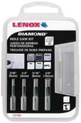 Lenox - 4 Piece, 3/16" to 3/8" Saw Diam, General Purpose Hole Saw Kit - Diamond Grit, Toothed Edge, Includes 4 Hole Saws - Exact Industrial Supply