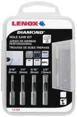 Lenox - 4 Piece, 3/16" to 3/8" Saw Diam, General Purpose Hole Saw Kit - Diamond Grit, Toothed Edge, Includes 4 Hole Saws - Exact Industrial Supply
