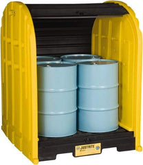 Justrite - 4 Drum, 79 Gal Sump Capacity, Drum Cover Pallet - 5.71' Long x 5.06' Wide x 6.27' High, Vertical Storage, Polyethylene - Exact Industrial Supply