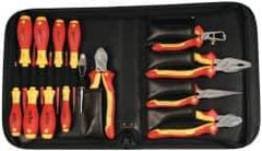 Wiha - 14 Piece Insulated Hand Tool Set - Comes in Zippered Carrying Case - Exact Industrial Supply