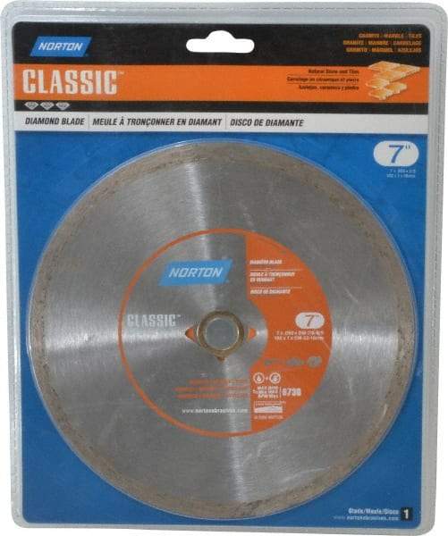 Norton - 7" Diam, 5/8" Arbor Hole Diam, Wet & Dry Cut Saw Blade - Diamond-Tipped, Standard Round Arbor - Exact Industrial Supply