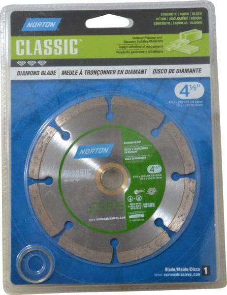 Norton - 4-1/2" Diam, 5/8 & 7/8" Arbor Hole Diam, Wet & Dry Cut Saw Blade - Diamond-Tipped, Standard Round Arbor - Exact Industrial Supply