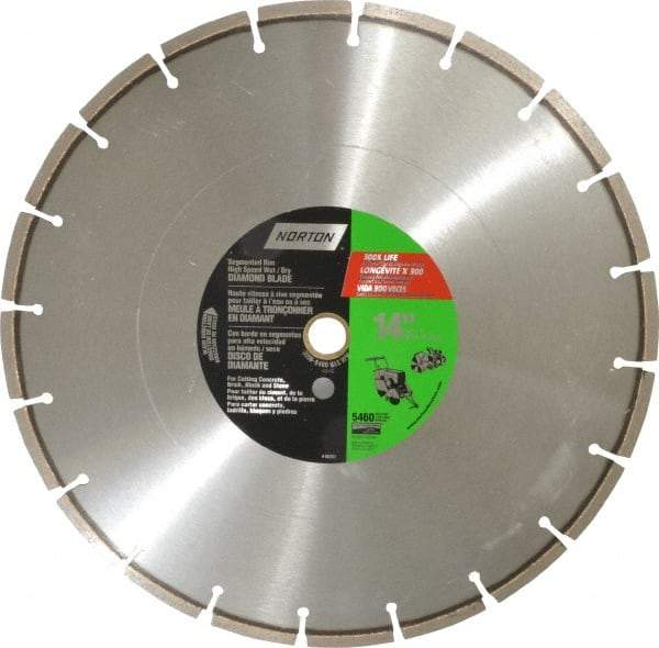 Norton - 14" Diam, 1" Arbor Hole Diam, Wet & Dry Cut Saw Blade - Diamond-Tipped, Standard Round Arbor - Exact Industrial Supply