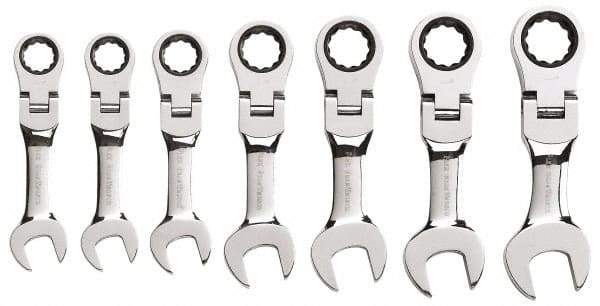 GearWrench - 7 Piece, 3/8" to 3/4", Ratcheting Combination Wrench Set - Inch Measurement Standard, Chrome Finish, Comes in Plastic Case - Exact Industrial Supply