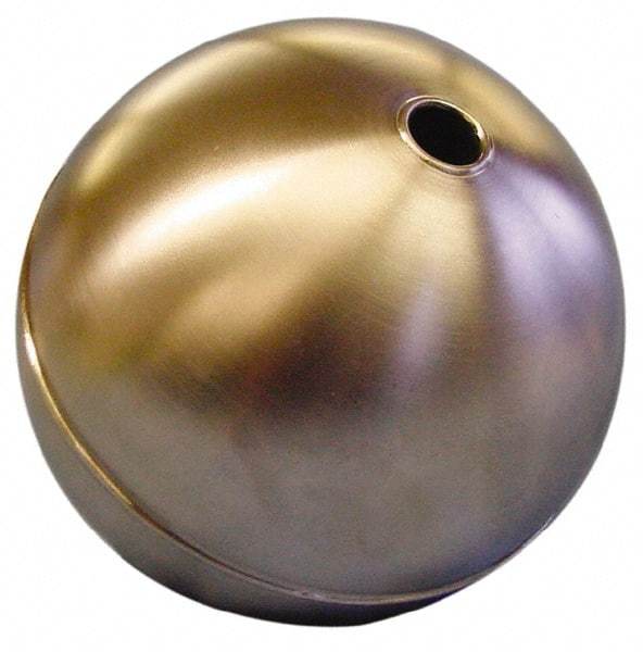 Made in USA - 5" Diam, Spherical, Tubed Through Connection, Metal Float - 1/4" Rod Thread, Stainless Steel, 800 Max psi, 19 Gauge - Exact Industrial Supply