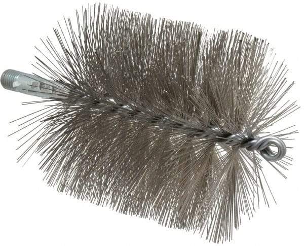 Schaefer Brush - 4-1/2" Brush Length, 4-1/2" Diam, Double Stem, Single Spiral Tube Brush - 7-1/4" Long, Stainless Steel, 1/4" NPSM Male Connection - Exact Industrial Supply