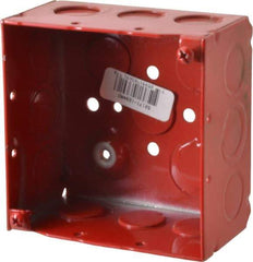 Thomas & Betts - 2 Gang, (17) 1/2 & 3/4" Knockouts, Steel Square Fire Alarm Box - 4" Overall Height x 4" Overall Width x 2-1/8" Overall Depth - Exact Industrial Supply
