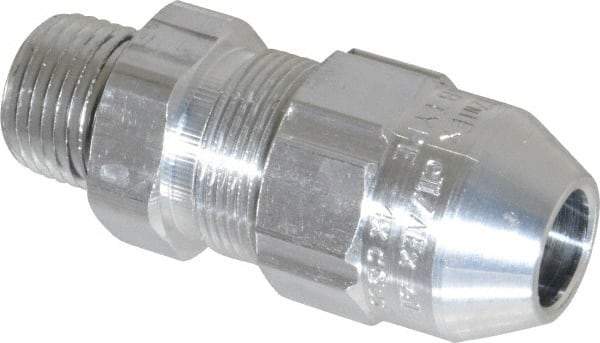 Thomas & Betts - 0.4 to 0.54" Cable Capacity, Class 1, Gas & Vapor Environments, Straight Strain Relief Cord Grip - 1/2 NPT Thread, Aluminum - Exact Industrial Supply