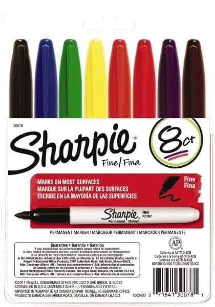 Sharpie - Assorted Colors Permanent Marker - Fine Felt Tip, AP Nontoxic Ink - Exact Industrial Supply