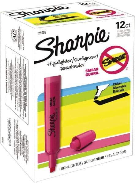 Sharpie - Fluorescent Pink Highlighter - Chisel Tip, AP Nontoxic Ink - Exact Industrial Supply