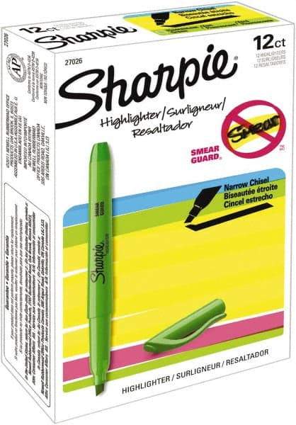 Sharpie - Fluorescent Green Highlighter - Chisel Tip, AP Nontoxic Ink - Exact Industrial Supply