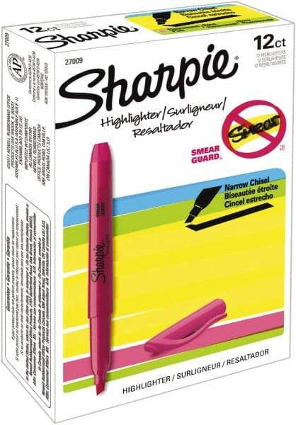 Sharpie - Fluorescent Pink Highlighter - Chisel Tip, AP Nontoxic Ink - Exact Industrial Supply