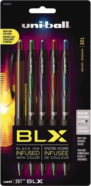 Uni-Ball - 0.7mm Retractable Pen - Blue & Black, Brown & Black, Green & Black, Purple & Black, Red & Black - Exact Industrial Supply