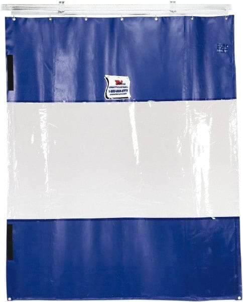 TMI, LLC - 24' Door Width x 10' Door Height PVC Solid with Vision Panel (Style) Industrial Curtain Kit - Blue/Clear - Exact Industrial Supply
