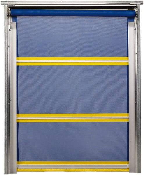 TMI, LLC - 8' Door Width x 8' Door Height PVC Mesh Bug Screen & In-Tube Motorized (Style) Roll Up Dock Screen - Blue/Yellow - Exact Industrial Supply