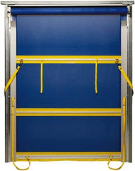 TMI, LLC - 10' Door Width x 10' Door Height PVC Mesh Bug Screen & Spring Loaded Manuel (Style) Roll Up Dock Screen - Blue/Yellow - Exact Industrial Supply