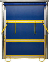 TMI, LLC - 8' Door Width x 10' Door Height PVC Mesh Bug Screen & Spring Loaded Manuel (Style) Roll Up Dock Screen - Blue/Yellow - Exact Industrial Supply