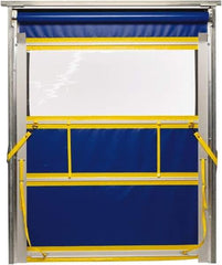 TMI, LLC - 10' Door Width x 10' Door Height PVC Solid with Vision Panel & Spring Loaded Manual (Style) Roll Up Dock Screen - Blue/Yellow/Clear - Exact Industrial Supply