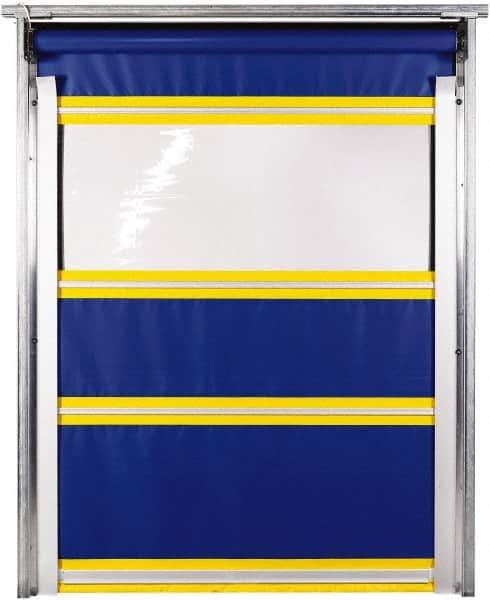 TMI, LLC - 8' Door Width x 8' Door Height PVC Solid with Vision Panel & In-Tube Motorized (Style) Roll Up Dock Screen - Blue/Yellow/Clear - Exact Industrial Supply