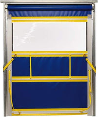 TMI, LLC - 8' Door Width x 10' Door Height PVC Solid with Vision Panel & Spring Loaded Manual (Style) Roll Up Dock Screen - Blue/Yellow/Clear - Exact Industrial Supply
