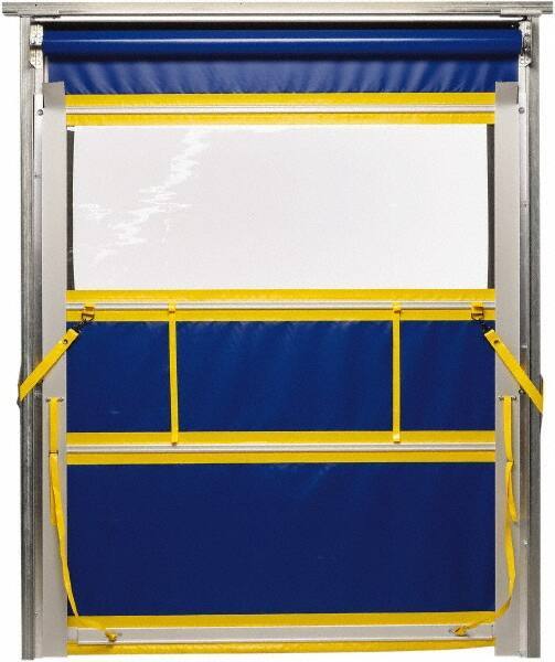 TMI, LLC - 8' Door Width x 8' Door Height PVC Solid with Vision Panel & Spring Loaded Manual (Style) Roll Up Dock Screen - Blue/Yellow/Clear - Exact Industrial Supply