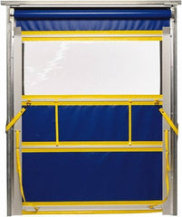 TMI, LLC - 8' Door Width x 8' Door Height PVC Solid with Vision Panel & Spring Loaded Manual (Style) Roll Up Dock Screen - Blue/Yellow/Clear - Exact Industrial Supply
