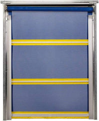 TMI, LLC - 12' Door Width x 12' Door Height PVC Mesh Bug Screen & In-Tube Motorized (Style) Roll Up Dock Screen - Blue/Yellow - Exact Industrial Supply