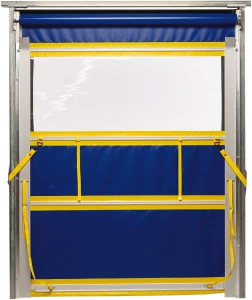TMI, LLC - 6' Door Width x 8' Door Height PVC Solid with Vision Panel & Spring Loaded Manual (Style) Roll Up Dock Screen - Blue/Yellow/Clear - Exact Industrial Supply