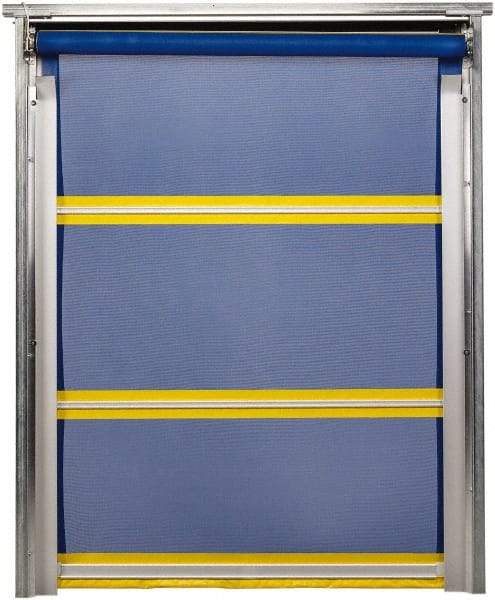 TMI, LLC - 10' Door Width x 12' Door Height PVC Mesh Bug Screen & In-Tube Motorized (Style) Roll Up Dock Screen - Blue/Yellow - Exact Industrial Supply