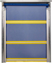 TMI, LLC - 10' Door Width x 10' Door Height PVC Mesh Bug Screen & In-Tube Motorized (Style) Roll Up Dock Screen - Blue/Yellow - Exact Industrial Supply