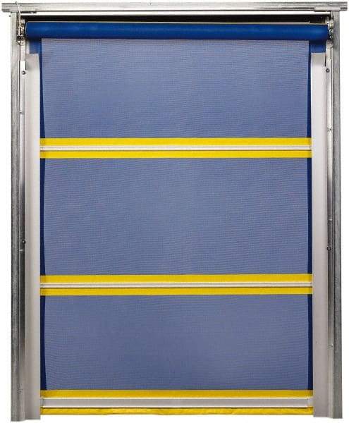 TMI, LLC - 8' Door Width x 10' Door Height PVC Mesh Bug Screen & In-Tube Motorized (Style) Roll Up Dock Screen - Blue/Yellow - Exact Industrial Supply