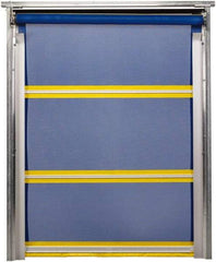 TMI, LLC - 8' Door Width x 10' Door Height PVC Mesh Bug Screen & In-Tube Motorized (Style) Roll Up Dock Screen - Blue/Yellow - Exact Industrial Supply