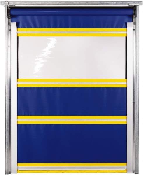 TMI, LLC - 12' Door Width x 12' Door Height PVC Solid with Vision Panel & In-Tube Motorized (Style) Roll Up Dock Screen - Blue/Yellow/Clear - Exact Industrial Supply