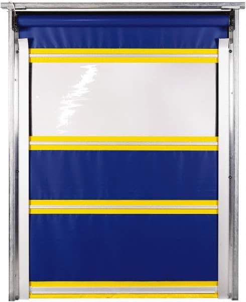 TMI, LLC - 10' Door Width x 12' Door Height PVC Solid with Vision Panel & In-Tube Motorized (Style) Roll Up Dock Screen - Blue/Yellow/Clear - Exact Industrial Supply