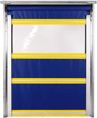 TMI, LLC - 10' Door Width x 12' Door Height PVC Solid with Vision Panel & In-Tube Motorized (Style) Roll Up Dock Screen - Blue/Yellow/Clear - Exact Industrial Supply
