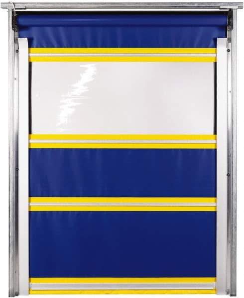 TMI, LLC - 10' Door Width x 10' Door Height PVC Solid with Vision Panel & In-Tube Motorized (Style) Roll Up Dock Screen - Blue/Yellow/Clear - Exact Industrial Supply