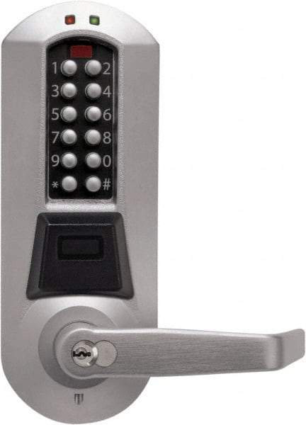 Kaba Access - Combination Entry with Key Override Lever Lockset for 1-3/8 to 2-1/4" Thick Doors - 2-3/4" Back Set, 6 or 7 Pin Length Best & Compatible (Core Not Included) Cylinder, Satin Chrome Finish - Exact Industrial Supply