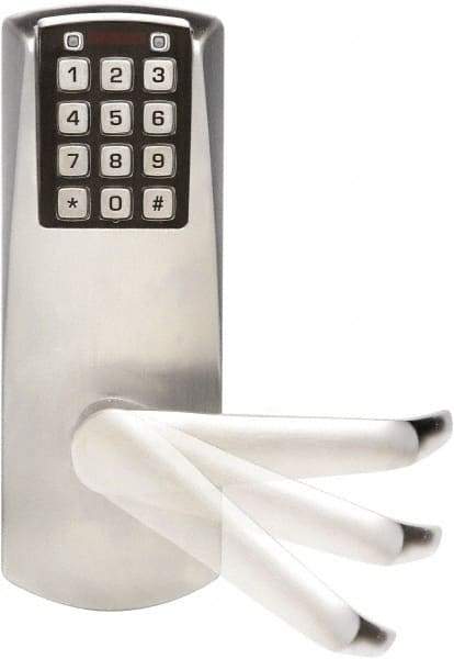 Kaba Access - Self Powered Lever Lockset for 1-3/8 to 2-1/4" Thick Doors - 2-3/4" Back Set, Nonkey Override Cylinder, Satin Chrome Finish - Exact Industrial Supply