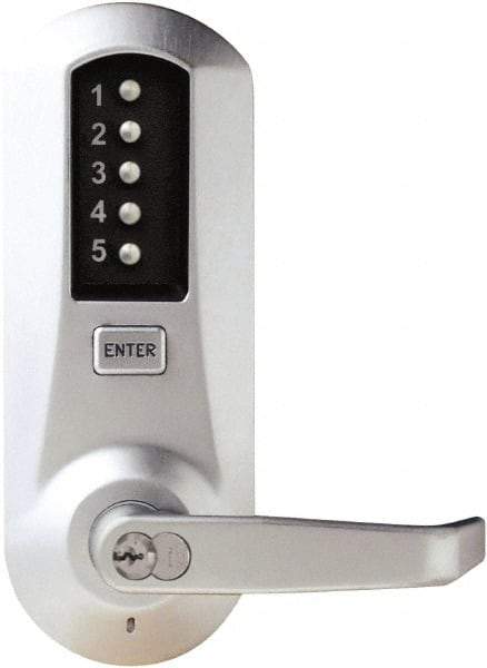 Kaba Access - Combination Entry Lever Lockset with Key Override - 2-3/4" Back Set, No Cylinder, Zamak3, Satin Chrome Finish - Exact Industrial Supply