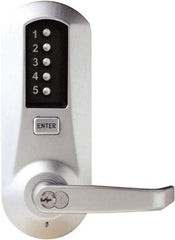 Kaba Access - Combination Entry Lever Lockset with Key Override - 2-3/4" Back Set, No Cylinder, Zamak3, Satin Chrome Finish - Exact Industrial Supply