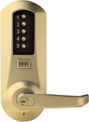 Kaba Access - Pushbutton Lock with Interchangeable Core Lever Lockset for 1-3/4 to 2-1/4" Thick Doors - 2-3/4" Back Set, 6 or 7 Pin Length Best & Compatible (Core Not Included) Cylinder, Satin Brass Finish - Exact Industrial Supply