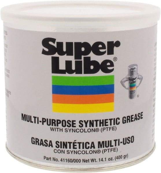 Synco Chemical - 14.1 oz Canister Synthetic Lubricant w/PTFE General Purpose Grease - Translucent White, Food Grade, 450°F Max Temp, NLGIG 000, - Exact Industrial Supply
