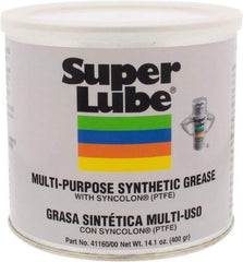 Synco Chemical - 14.1 oz Canister Synthetic Lubricant w/PTFE General Purpose Grease - Translucent White, Food Grade, 450°F Max Temp, NLGIG 00, - Exact Industrial Supply
