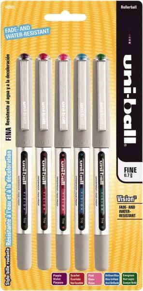 Uni-Ball - Roller Ball 0.7mm Stick Pen - Brilliant Blue, Evergreen, Pink, Purple & Red - Exact Industrial Supply