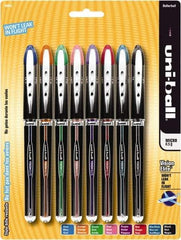 Uni-Ball - Roller Ball 0.8mm Stick Pen - Black, Blue, Black, Blue, Green, Orange, Pink, Purple & Red - Exact Industrial Supply