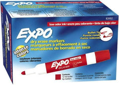 Expo - Red Low Odor Bullet Tip 12 Pack Dry Erase Markers - For Use with Dry Erase Marker Boards - Exact Industrial Supply