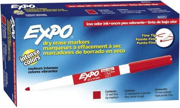 Expo - Red Low Odor Fine Tip 12 Pack Dry Erase Markers - For Use with Dry Erase Marker Boards - Exact Industrial Supply