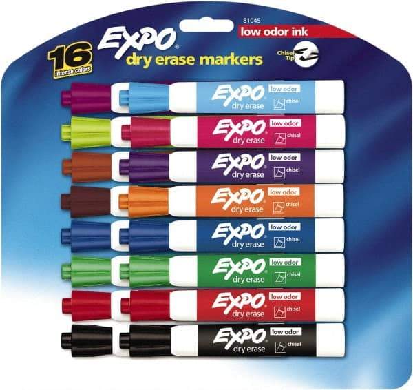 Expo - Assorted Colors, Low Odor Chisel Tip 16 Pack Dry Erase Markers - For Use with Dry Erase Marker Boards - Exact Industrial Supply