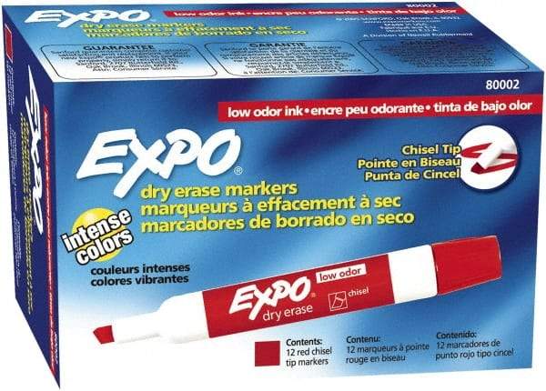 Expo - Red Low Odor Chisel Tip 12 Pack Dry Erase Markers - For Use with Dry Erase Marker Boards - Exact Industrial Supply